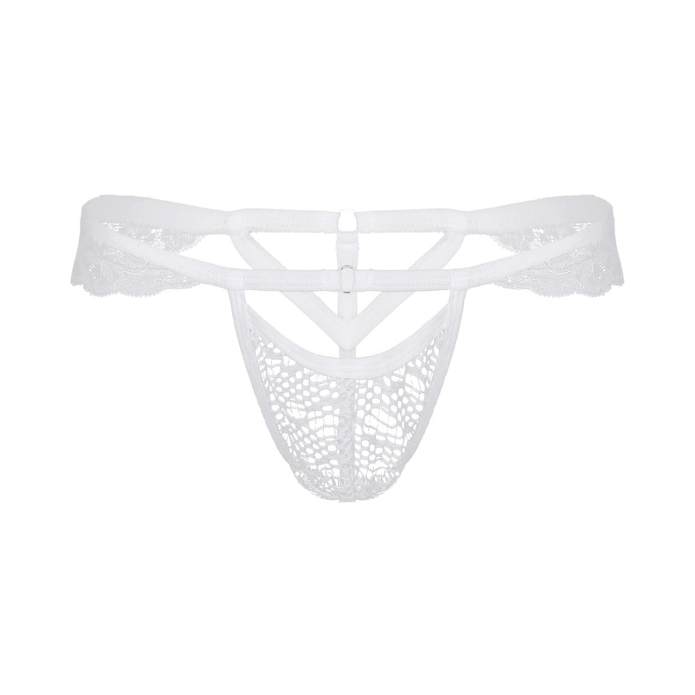 Fldy Men Hollow Out Strappy Sissy Briefs Lace Sheer Bowknot Gay Underwear Crossdress Lingerie Type E White One Size