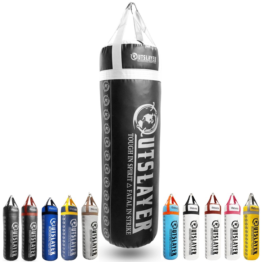 Outslayer 80 Pound Filled Punching Bag Boxing and MMA Made in USA (Black/White) - Without D-Ring