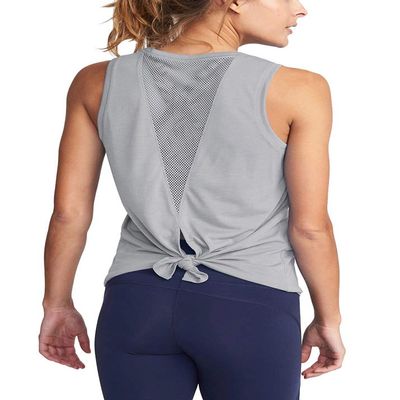 Bestisun Womens Athletic Tanks Tie Back Sports Shirts Mesh Yoga Clothing Exercise Active Tops Gray L