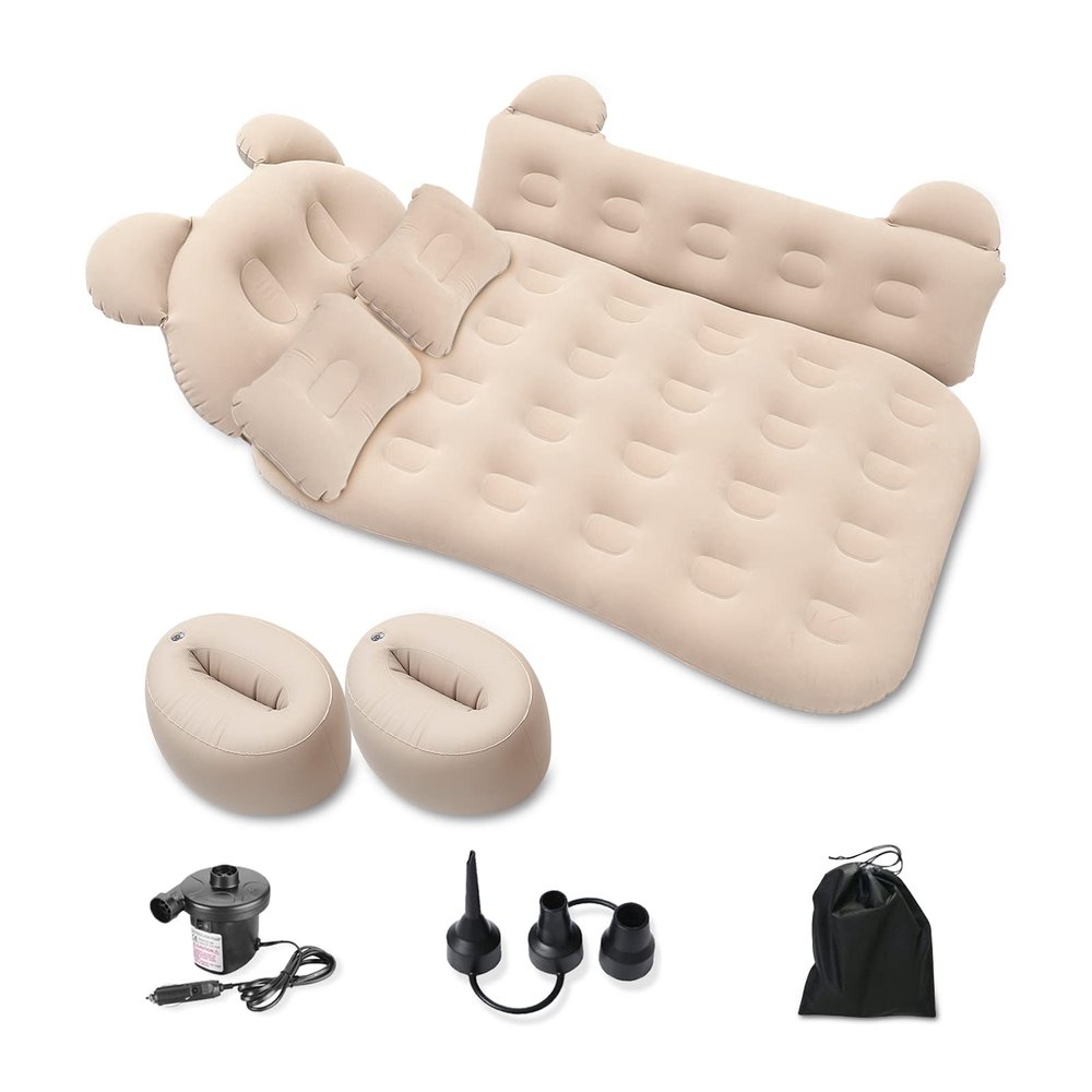 Ergocar Car Inflatable Air Mattress, Portable Car Travel Bed with Two Pillows, Sleep Inflatable Air Mattress with Air-Pump for Camping Travel, Hiking, Trip and Other Outdoor Activities