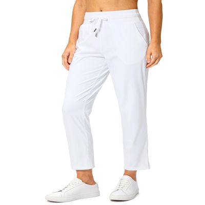 Soothfeel Women's Pants with 4 Pockets 7/8 Stretch High Waisted Sweatpants Travel Athletic Work Golf Pants for Women(White, Small)