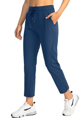 Soothfeel Women's Pants with 4 Pockets 7/8 Stretch High Waisted Sweatpants Travel Athletic Work Golf Pants for Women(Dark Blue, XX-Large)