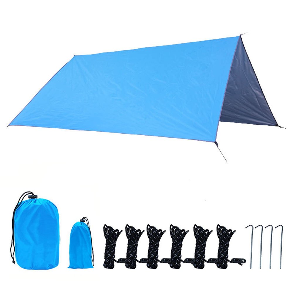 XIANGBINXUAN Tent tarps Camping Hammock Tarp, Lightweight PU 3000mm Waterproof Camping Shelter Rain Tarp UV Protection 210D Oxford Easy Set Up for Picnic Hiking Outdoor Beach (Blue)