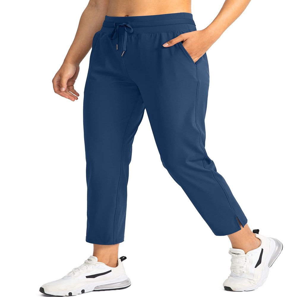 Soothfeel Women's Pants with 4 Pockets 7/8 Stretch High Waisted Sweatpants Travel Athletic Work Golf Pants for Women(Dark Blue, Small)