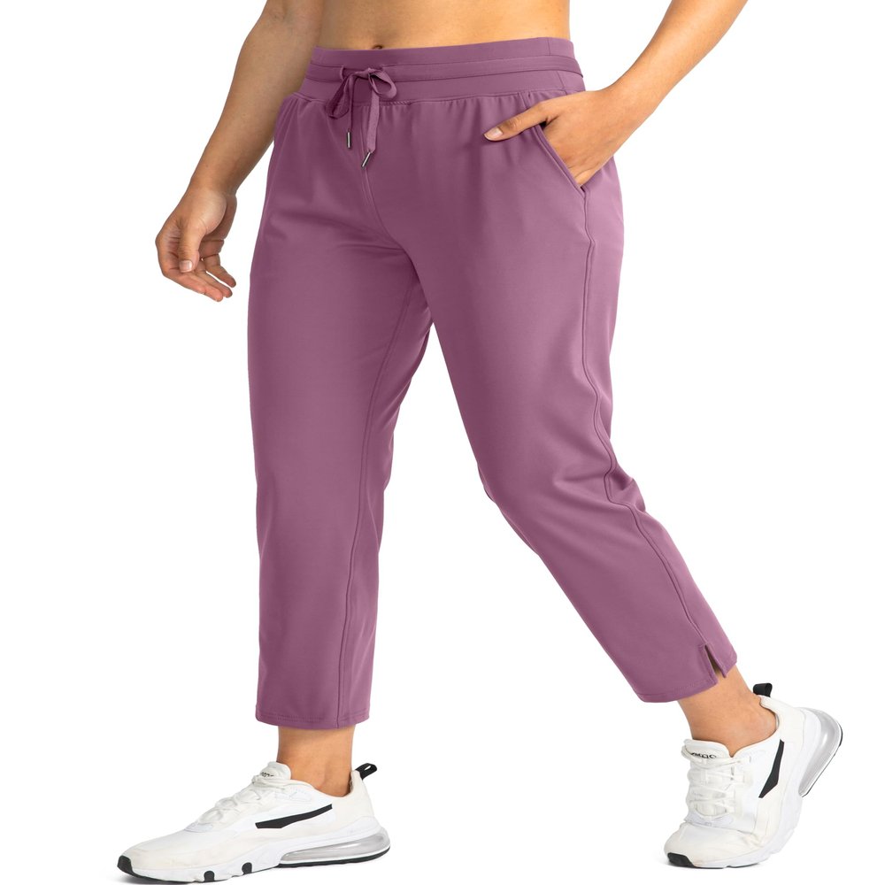 Soothfeel Women's Pants with 4 Pockets 7/8 Stretch High Waisted Sweatpants Travel Athletic Work Golf Pants for Women(Dark Pink, Medium)
