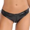 dPois Women's Shiny Latex Liquid Wet Look Zipper Crotch Hot Pants Booty Shorts Knickers Type B Black Large view 1