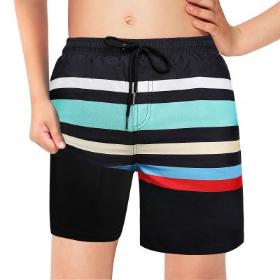 Boys Swim Trunks with Boxer Brief Liner Compression Swim Shorts Quick Dry Bathing Suit Swimwear 5-20 Years Black
