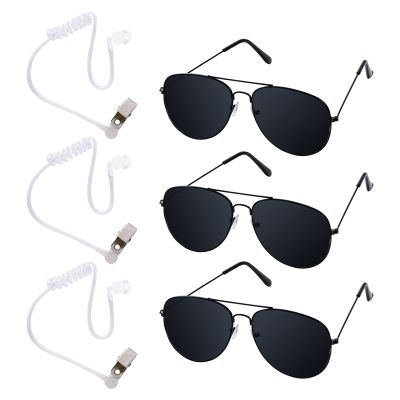 Sucrain 6 Pieces Cosplay Black Sunglasses with Earpiece Earplugs Ring Bearer for Halloween Costume