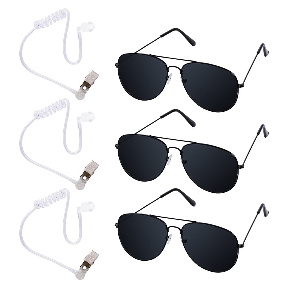 Sucrain 6 Pieces Cosplay Black Sunglasses with Earpiece Earplugs Ring Bearer for Halloween Costume