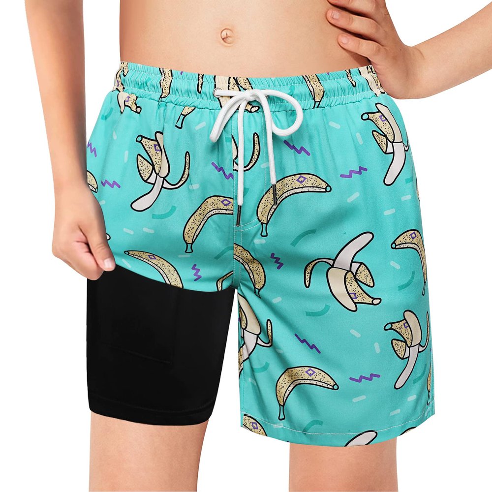 Boys Swim Trunks with Boxer Brief Liner Compression Swim Shorts Quick Dry Bathing Suit Swimwear 5-20 Years