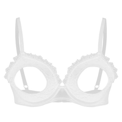 Lejafay Women's Lace Floral Hollow Out Open Nipples Bralette Wire-Free Unlined Bra Top Babydoll White D Small