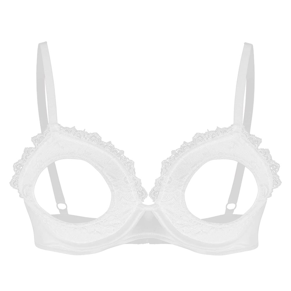 Lejafay Women's Lace Floral Hollow Out Open Nipples Bralette Wire-Free Unlined Bra Top Babydoll White D Small