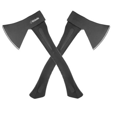 Hitdudu Camping Hatchet 2Pack, 14" Camping Axe Throwing Axe for Outdoor Wood Splitting and Kindling, Forged Carbon Steel Heat Treated, Fiberglass Shock Reduction Handle with Anti-Slip Grip