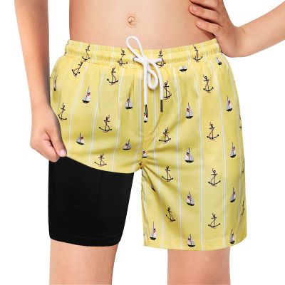 Bobiano Boys Swim Trunks with Boxer Brief Liner Compression Swim Shorts Quick Dry Bathing Suit Swimwear 5-20 Years Yellow