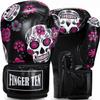 Boxing Gloves Women Punching Sparring Kickboxing MMA Training Heavy Bag Glove Pink White Rosy Black Leather for 8 10 12 14 oz for Womens(Black Printed, 8 oz) view 1