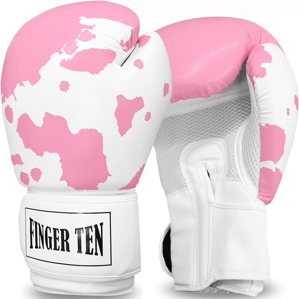 Boxing Gloves Women Punching Sparring Kickboxing MMA Training Heavy Bag Glove Pink White Rosy Black Leather for 8 10 12 14 oz for Womens(Pink&White, 12 oz)