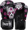 FINGER TEN Boxing Gloves Women Punching Sparring Kickboxing MMA Training Heavy Bag Glove Black Leather 8 10 12 14 oz for Womens (Black Printed, 12 oz) view 1