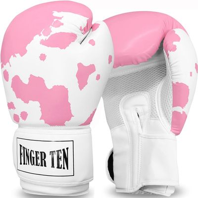 Boxing Gloves Women Punching Sparring Kickboxing MMA Training Heavy Bag Glove Pink White Rosy Black Leather for 8 10 12 14 oz for Womens(Pink&White, 8 oz)