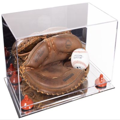 Better Display Cases Acrylic Catchers Glove Display Case with Mirror, Orange Risers and Mirror Base (A011/V16)