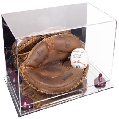 Better Display Cases Acrylic Catchers Glove Display Case with Mirror, Purple Risers and Mirror Base (A011/V16)