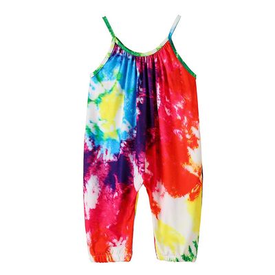 AnFeng Girls Ruffle Sleeve Jumpsuit Summer Outfits Clothes Sleeveless Stretchy Short Jumpsuit Casual Beach Short (B, 4-5 Years)