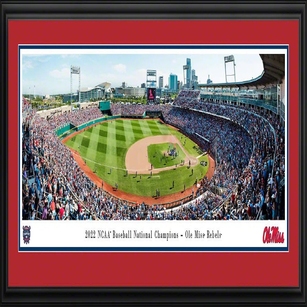 Ole Miss Rebels, 2022 College World Series Champions - 44x18-inch Double Mat, Deluxe Framed Picture by Blakeway Panoramas