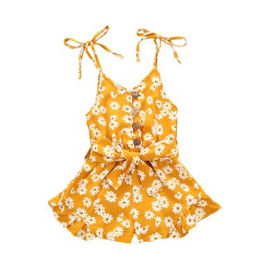 AnFeng Little Girls Ruffle Romper Summer Outfits Clothes Off Shoulder Floral Print Jumpsuits Elastic (Yellow, 18-24 Months)