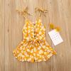 AnFeng Little Girls Ruffle Romper Summer Outfits Clothes Off Shoulder Floral Print Jumpsuits Elastic (Yellow, 18-24 Months) view 2