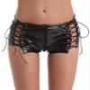 FEOYA Women Mid Rise Side Straps Lace Up Stretch Pu Leather Booty Zipper Crotch Hot Shorts Small view 1