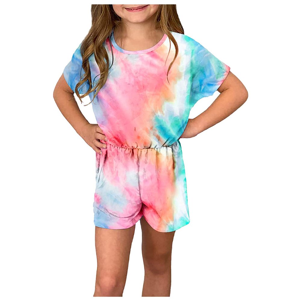 AnFeng Girls Ruffle Sleeve Jumpsuit Long Romper Jumpsuit Trousers Clothes Outfits Elastic Waisted Shorts (Pink, 12-13 Years)