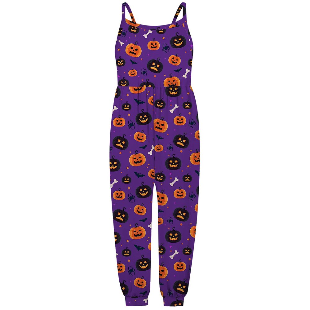 AnFeng Romper Cartoon Baby Toddler Outfits Pumpkin Kids Jumpsuit Girls Strap Halloween Girls Gifts for 18 (Purple, 4-5 Years)