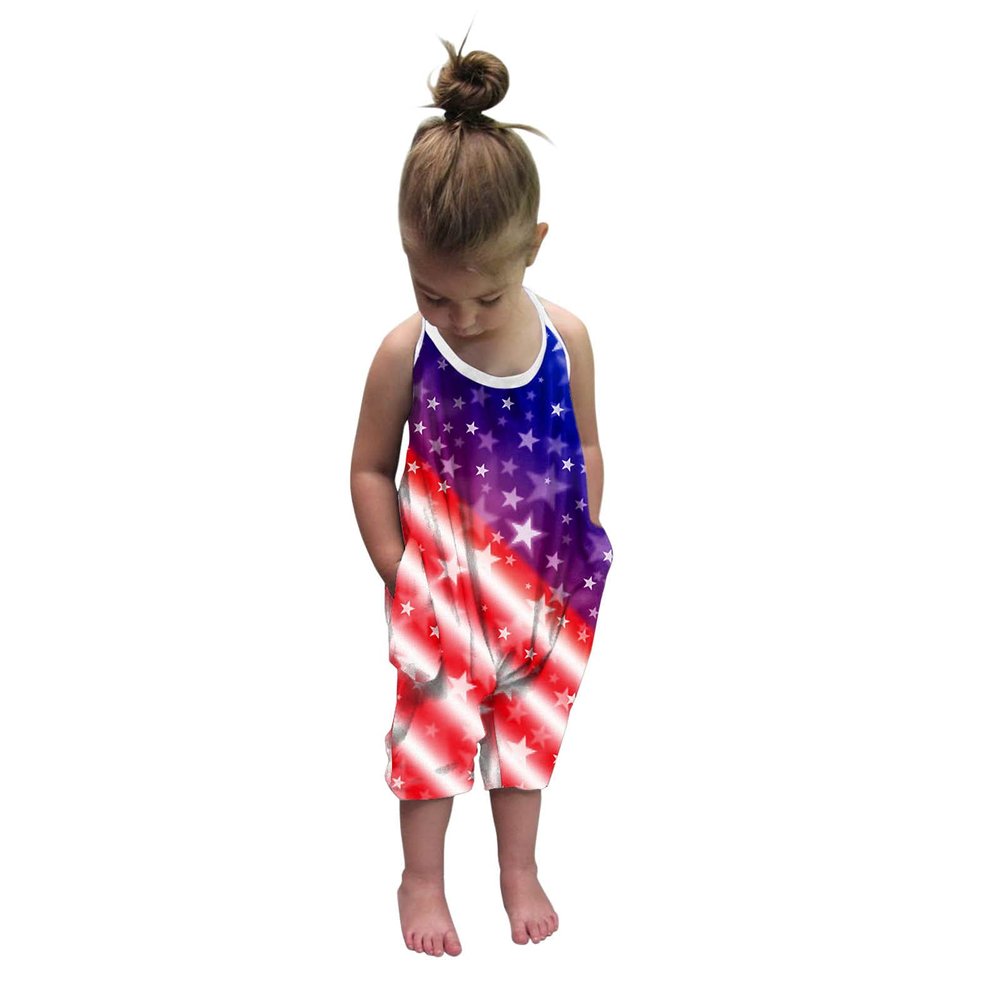 AnFeng Girls Summer Crew Neck Romper High Waist Crewneck Playsuit Backless Harem Strap Romper Casual Beach (Purple, 2-3 Years)