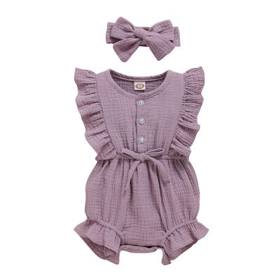 AnFeng Little Girls Ruffle Romper Floral Print Strap Romper Sleeveless Stretchy Short Jumpsuit Casual (Purple, 18-24 Months)