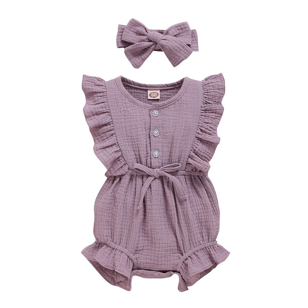 AnFeng Little Girls Ruffle Romper Floral Print Strap Romper Sleeveless Stretchy Short Jumpsuit Casual (Purple, 18-24 Months)