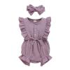 AnFeng Little Girls Ruffle Romper Floral Print Strap Romper Sleeveless Stretchy Short Jumpsuit Casual (Purple, 18-24 Months) view 1