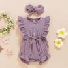 AnFeng Little Girls Ruffle Romper Floral Print Strap Romper Sleeveless Stretchy Short Jumpsuit Casual (Purple, 18-24 Months) view 2