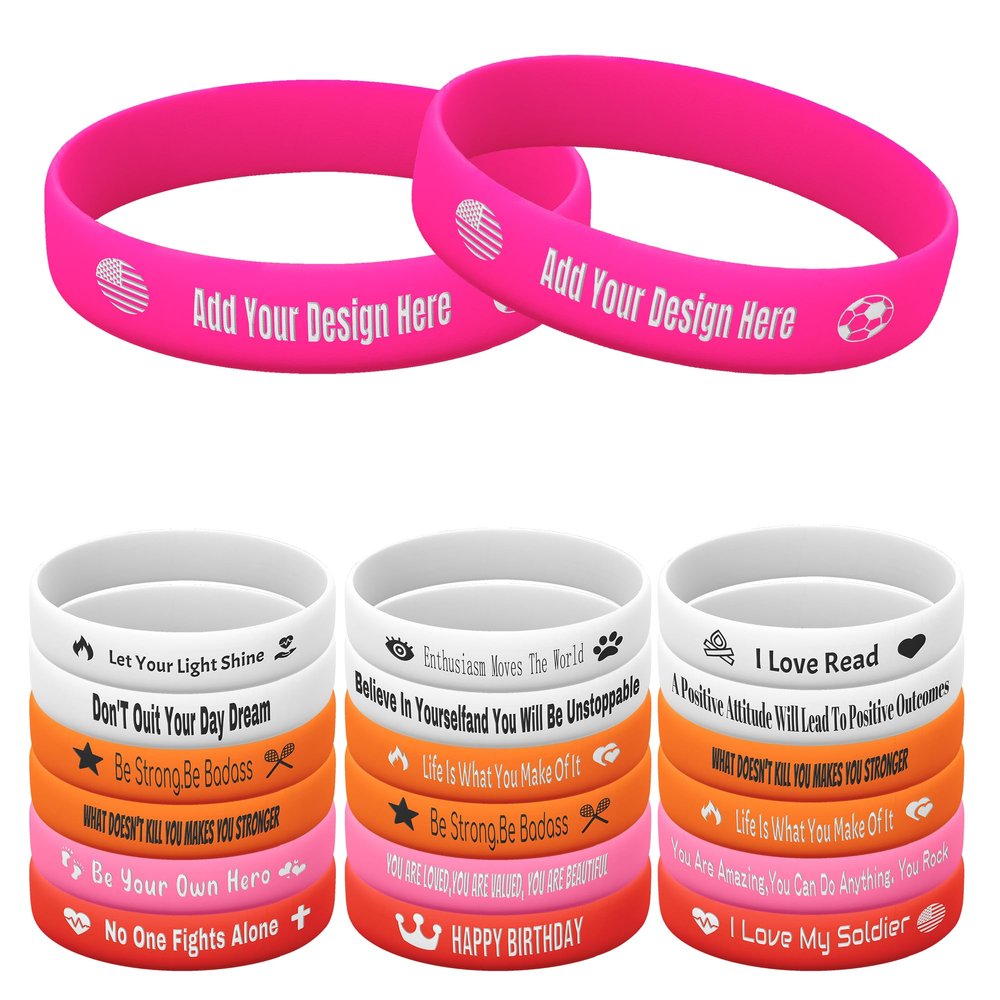 Harborway Custom Rubber Bracelets Personalized Silicone Wristbands with Your Own Text, 10 Pieces Customized Silicone Wirstbands for Party, Events, Gifts, Awareness, Activities