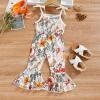AnFeng Girls Ruffle Sleeve Jumpsuit High Waist Crewneck Playsuit Off Shoulder Floral Print Jumpsuits (White, 12-18 Months) view 2