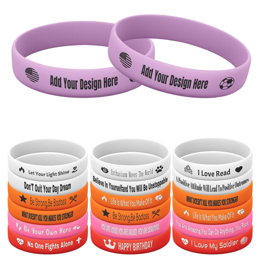 Harborway Custom Rubber Bracelets Personalized Silicone Wristbands with Your Own Text, 10 Pieces Customized Silicone Wirstbands for Party, Events, Gifts, Awareness, Activities