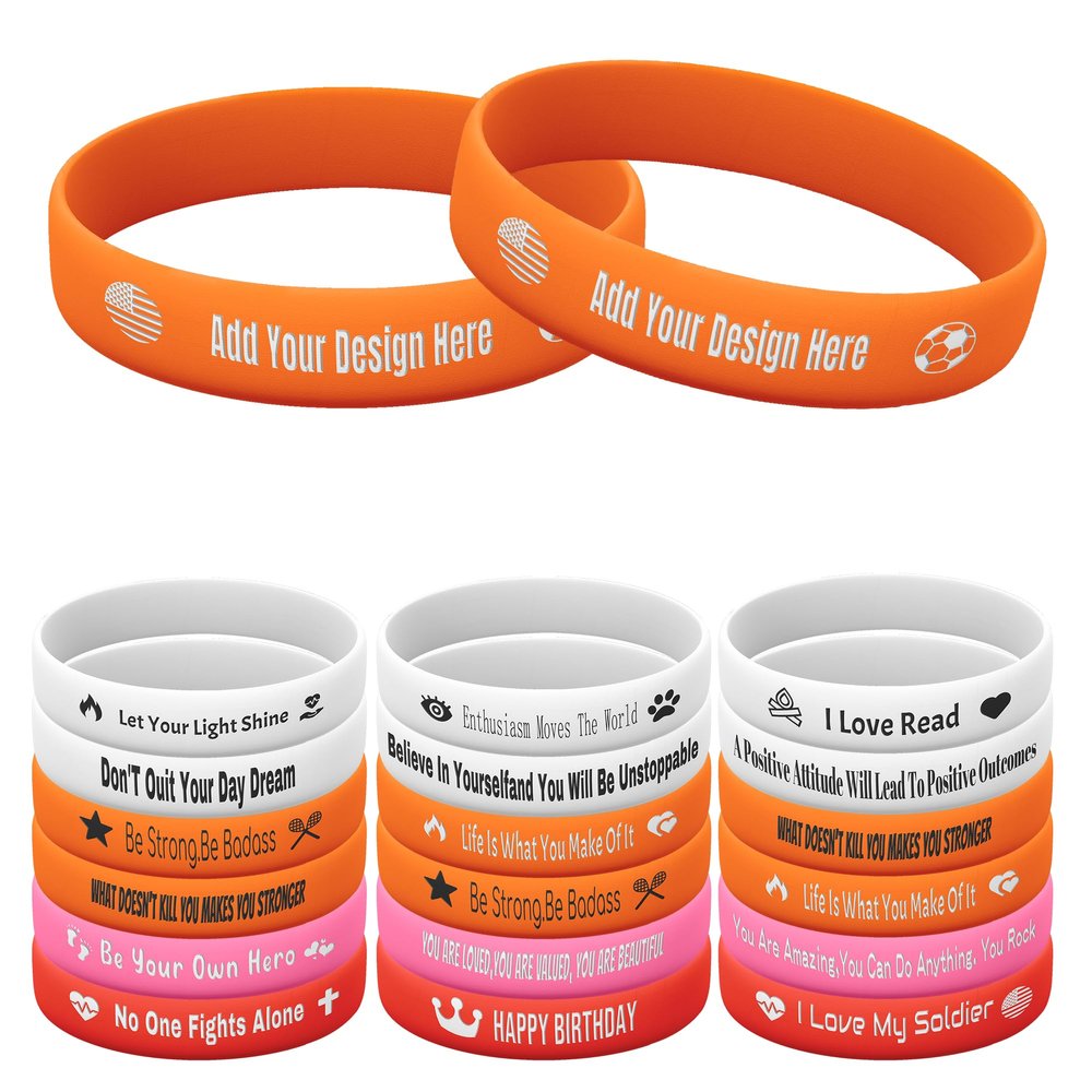 Harborway Custom Rubber Bracelets Personalized Silicone Wristbands with Your Own Text, 10 Pieces Customized Silicone Wirstbands for Party, Events, Gifts, Awareness, Activities