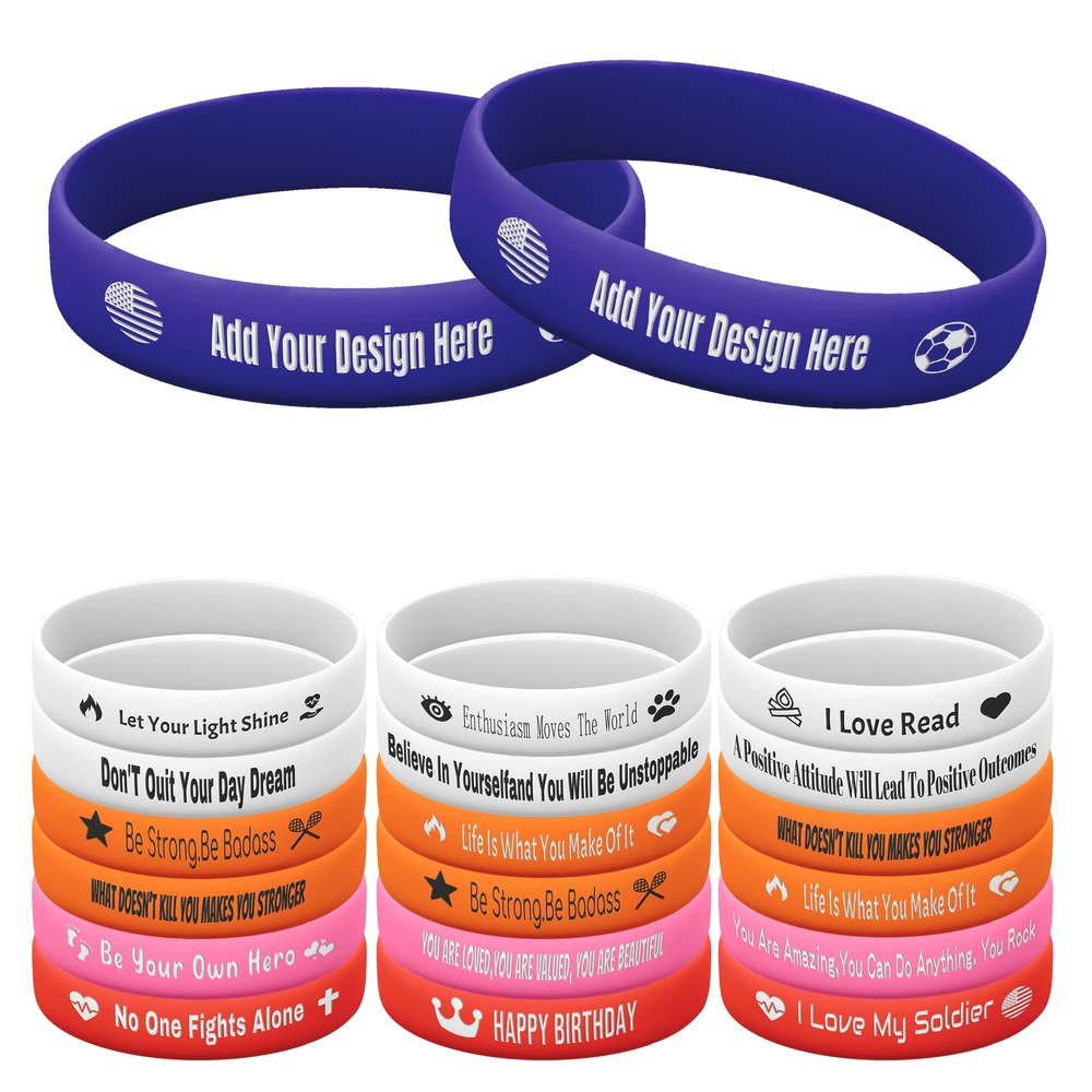 Harborway Custom Rubber Bracelets Personalized Silicone Wristbands with Your Own Text, 10 Pieces Customized Silicone Wirstbands for Party, Events, Gifts, Awareness, Activities