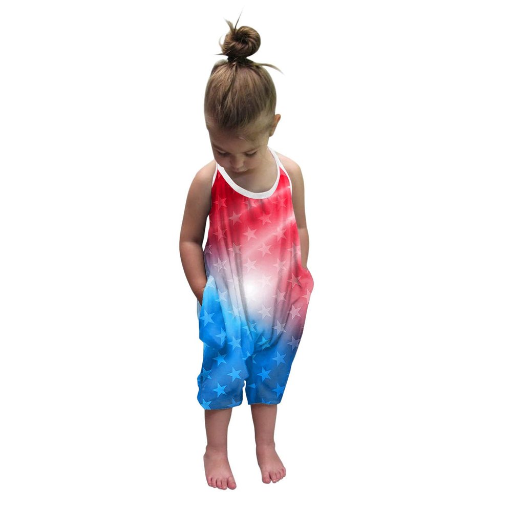 AnFeng Independence Girls Day Romper Kids Toddler Jumpsuit Harem Baby 4th-of-July Pants Girls Girls Romper (Red, 2-3 Years)