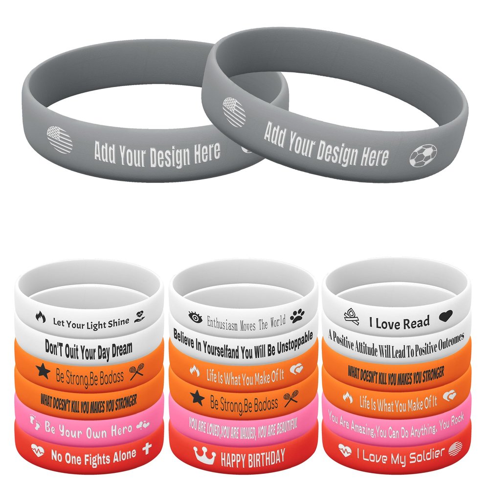 Harborway Custom Rubber Bracelets Personalized Silicone Wristbands with Your Own Text, 10 Pieces Customized Silicone Wirstbands for Party, Events, Gifts, Awareness, Activities