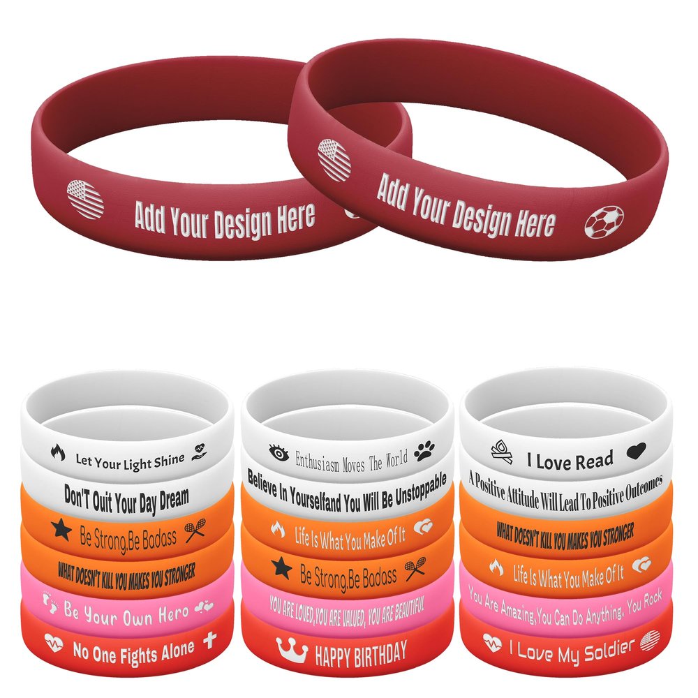 Harborway Custom Rubber Bracelets Personalized Silicone Wristbands with Your Own Text, 10 Pieces Customized Silicone Wirstbands for Party, Events, Gifts, Awareness, Activities