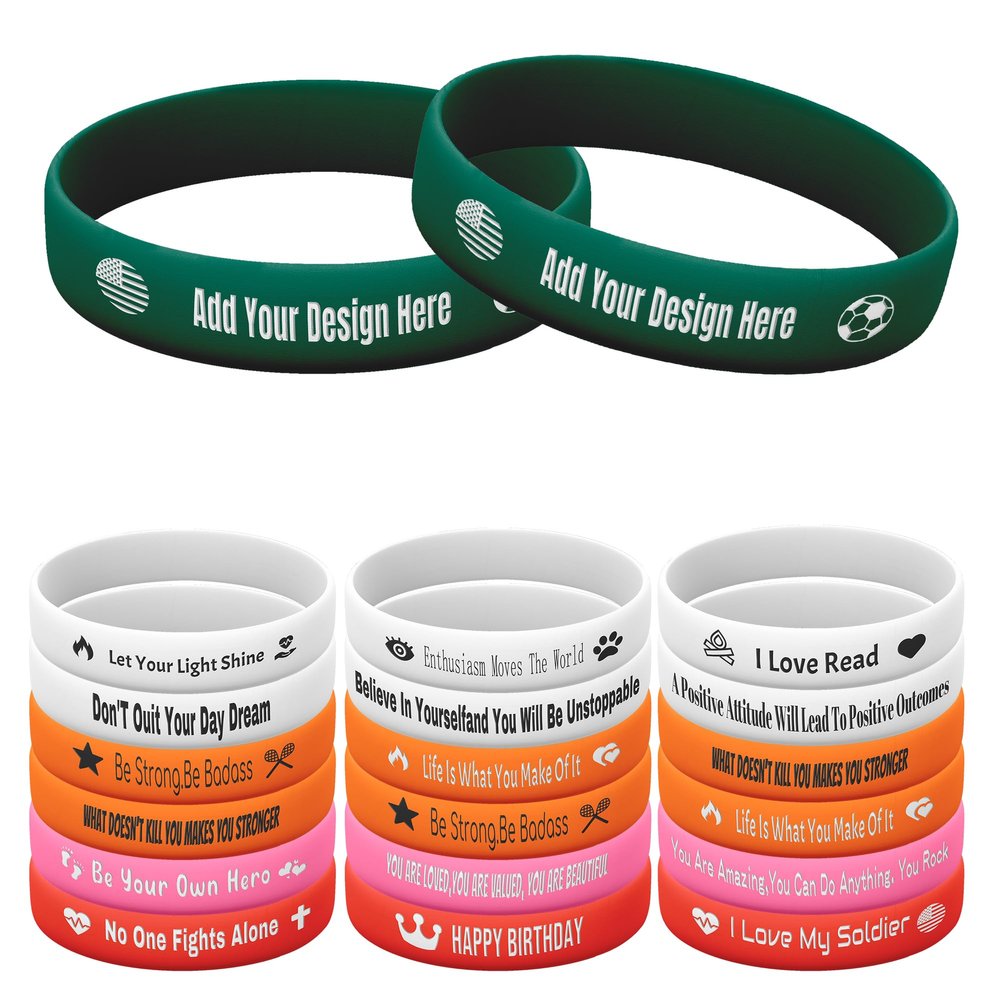 Harborway Custom Rubber Bracelets Personalized Silicone Wristbands with Your Own Text, 10 Pieces Customized Silicone Wirstbands for Party, Events, Gifts, Awareness, Activities