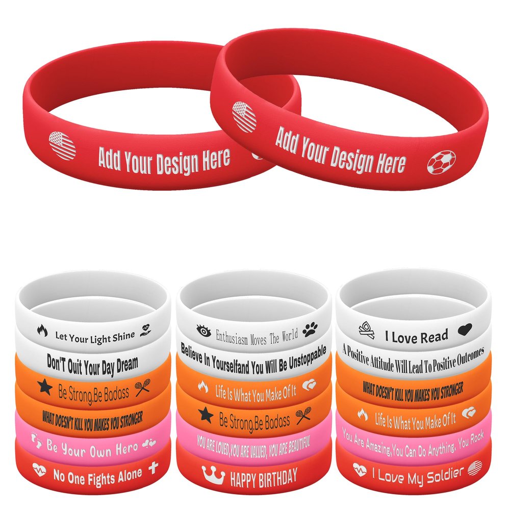 Harborway Custom Rubber Bracelets Personalized Silicone Wristbands with Your Own Text, 10 Pieces Customized Silicone Wirstbands for Party, Events, Gifts, Awareness, Activities