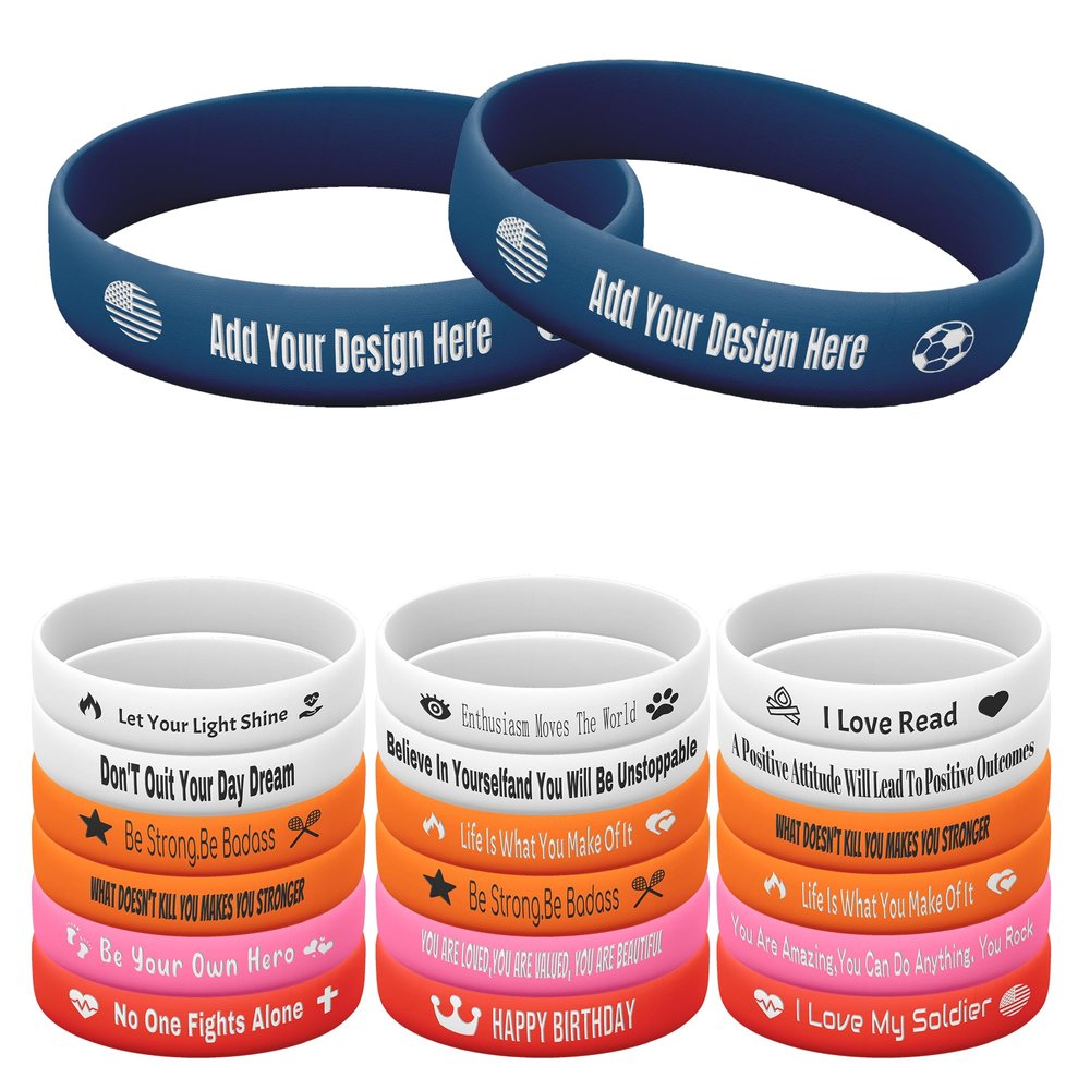 Harborway Custom Rubber Bracelets Personalized Silicone Wristbands with Your Own Text, 10 Pieces Customized Silicone Wirstbands for Party, Events, Gifts, Awareness, Activities