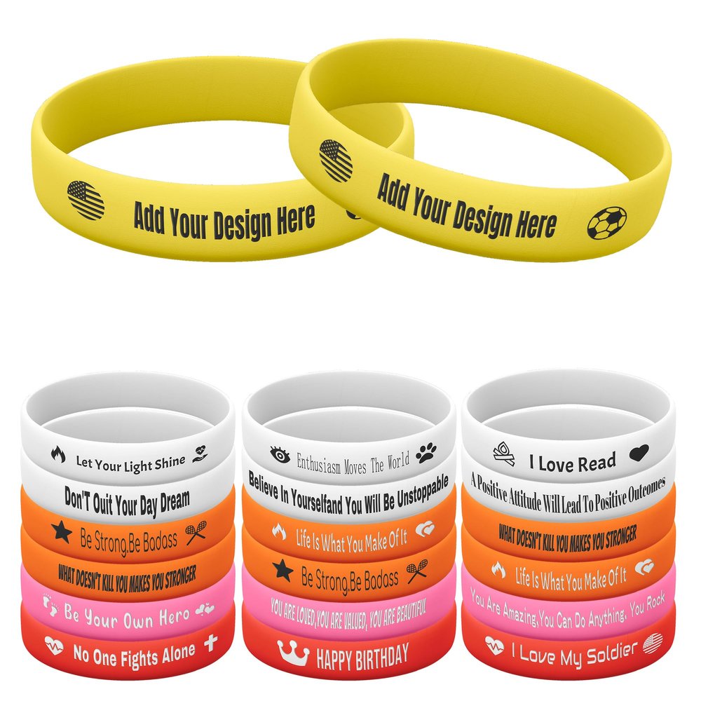 Harborway Custom Rubber Bracelets Personalized Silicone Wristbands with Your Own Text, 10 Pieces Customized Silicone Wirstbands for Party, Events, Gifts, Awareness, Activities