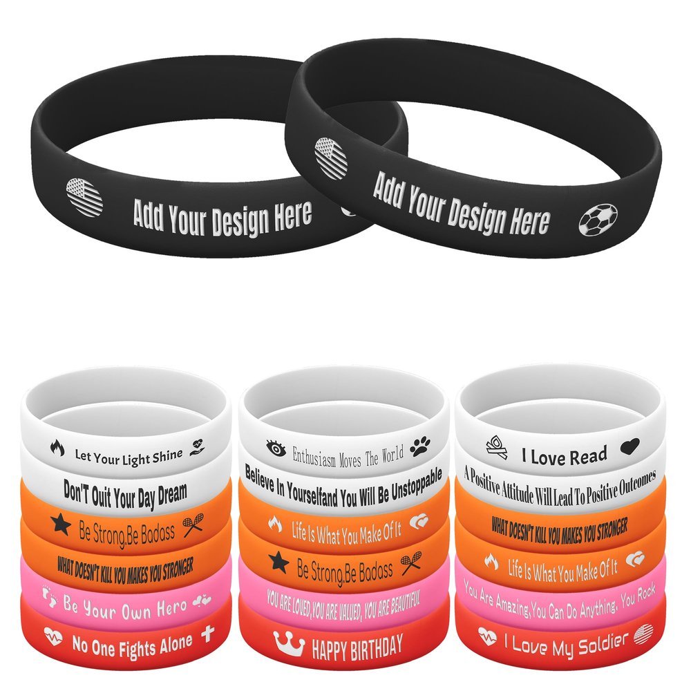 Harborway Custom Rubber Bracelets Personalized Silicone Wristbands with Your Own Text, 10 Pieces Customized Silicone Wirstbands for Party, Events, Gifts, Awareness, Activities