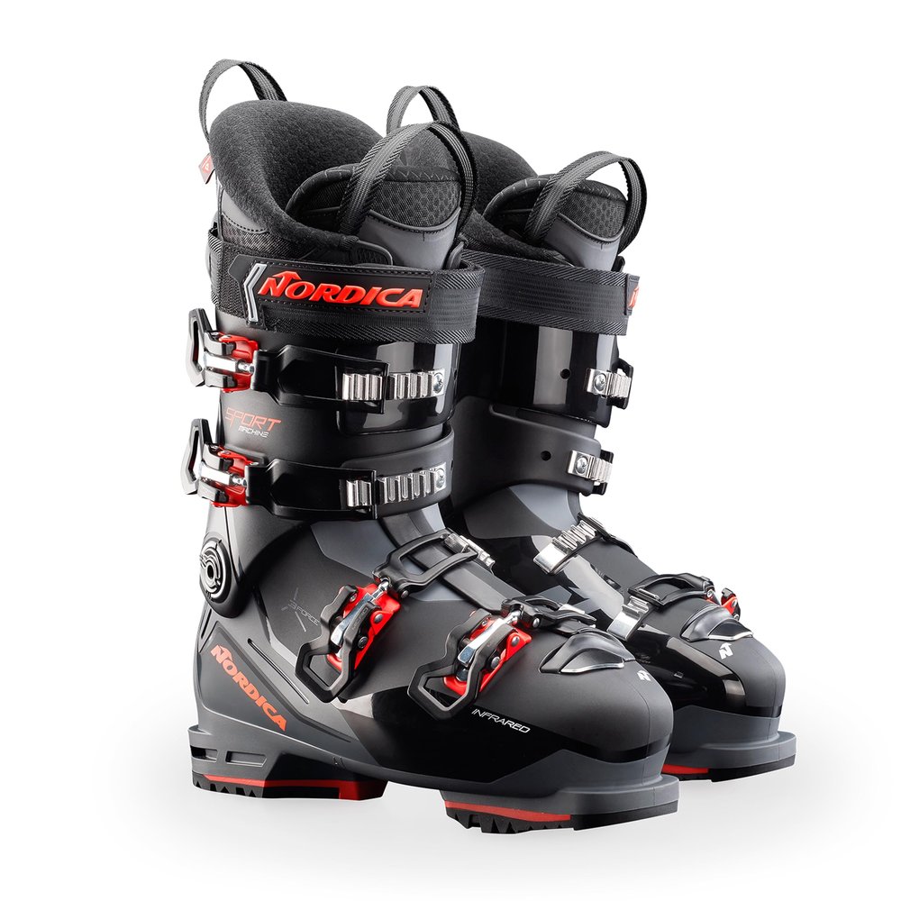 NORDICA Men's Sportmachine 3 100 Durable Warm Insulated Water-Resistant Easy-Entry Grip Walk All-Mountain Touring Ski Boots, Black/Gray/Red, 30.5